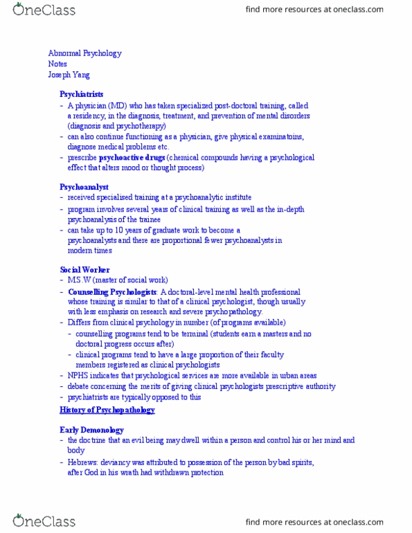 PSY-35 Lecture Notes - Lecture 2: Clinical Psychology, Mental Health Professional, Medical Prescription thumbnail