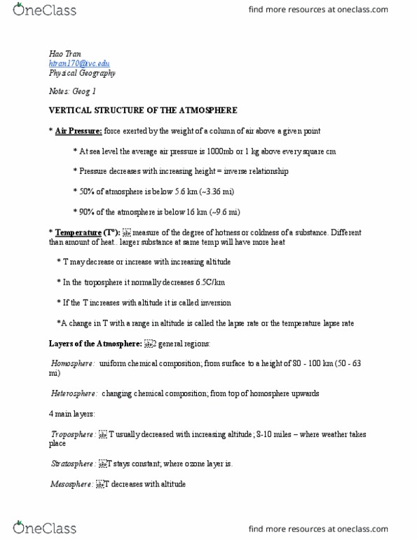 GEOG 1 Lecture Notes - Lecture 7: Atmosphere Of Earth, Lapse Rate, Kinetic Energy thumbnail