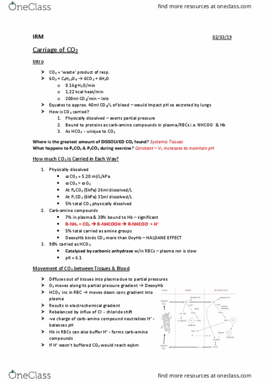 DANCEST 805 Lecture Notes - Lecture 3: Carbamino, Electrochemical Gradient, Carbonic Anhydrase thumbnail