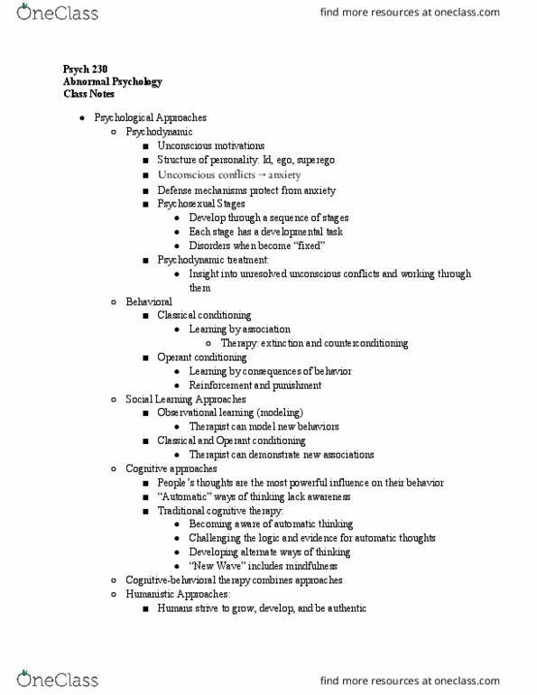 PSYCH-230 Lecture Notes - Lecture 18: Cognitive Therapy, Classical Conditioning, Observational Learning thumbnail