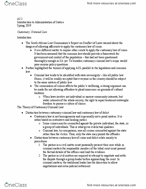 AJ 2 Lecture Notes - Lecture 30: Law Of South Africa, Restorative Justice thumbnail