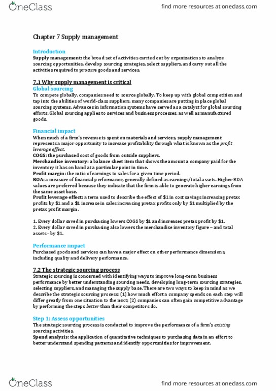 ACCTG 1 Lecture Notes - Lecture 2: Strategic Sourcing, Global Sourcing, Spend Analysis thumbnail