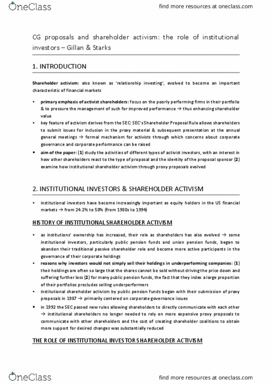 ACCTG 1 Lecture Notes - Lecture 11: Free Rider Problem, Activist Shareholder, Institutional Investor thumbnail