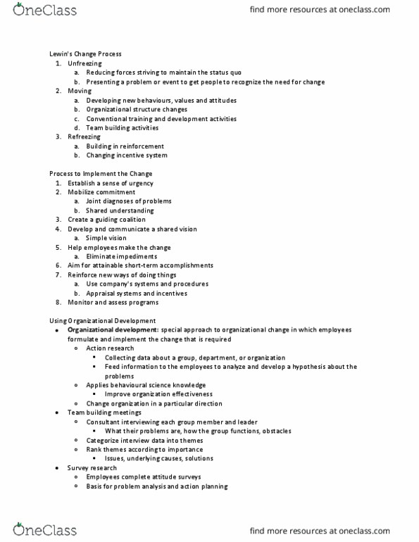 HRM200 Chapter Notes - Chapter 9: Organization Development, Team Building, Behavioural Sciences thumbnail