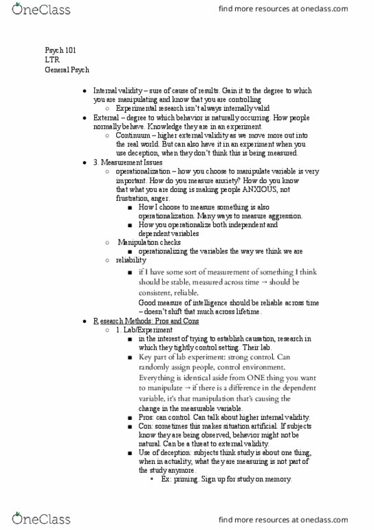 PSYCH 101 Lecture Notes - Lecture 3: External Degree, Internal Validity, Dependent And Independent Variables thumbnail