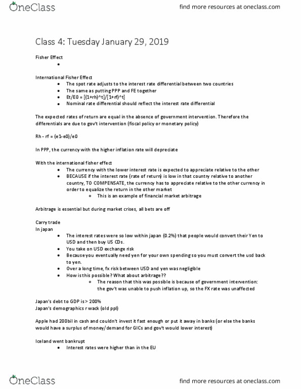 COMMERCE 3FC3 Lecture Notes - Lecture 4: Fisher Hypothesis, Arbitrage, Spot Contract thumbnail