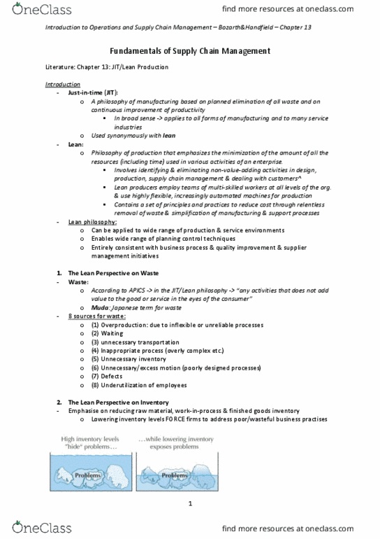 CAOT 31 Lecture Notes - Lecture 5: Lean Thinking, Apics, Management System thumbnail