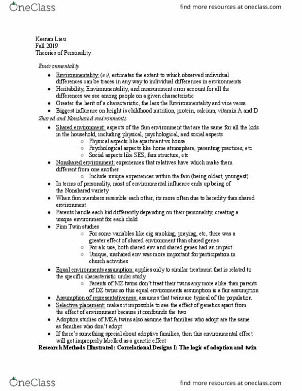 PSY-33 Lecture Notes - Lecture 16: Twin Study, Heritability, Heredity thumbnail