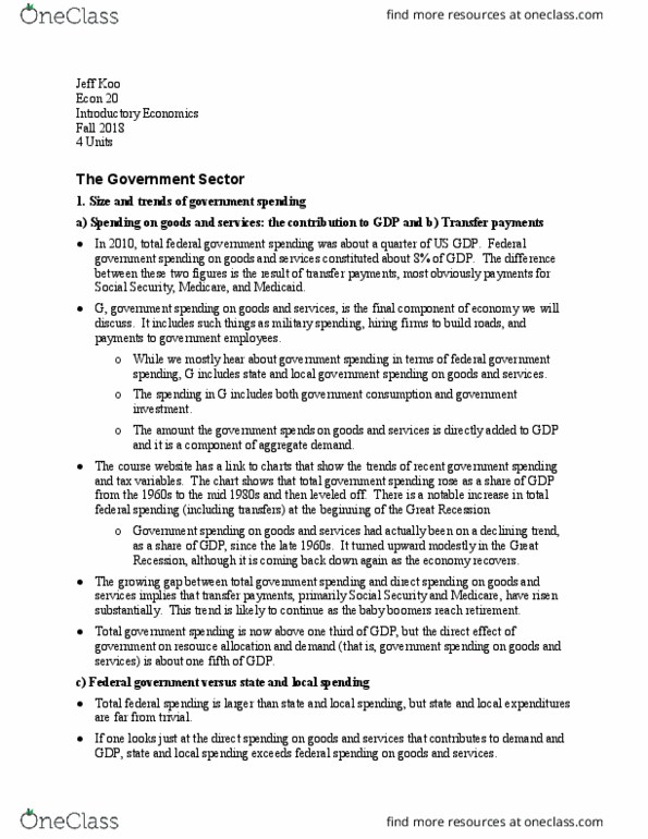 ECON 20 Lecture Notes - Lecture 29: Government Spending, Aggregate Demand thumbnail