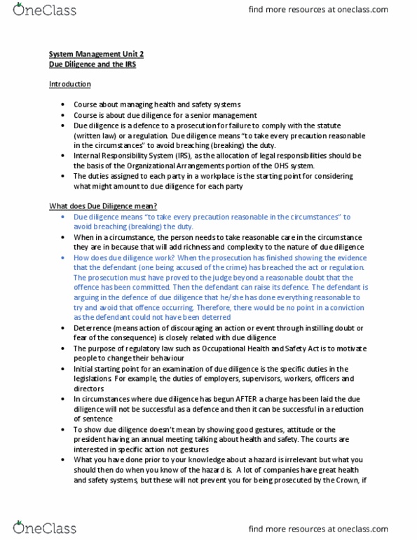 OHS 718 Lecture Notes - Lecture 2: Regulatory Offence, Due Diligence, Mens Rea thumbnail