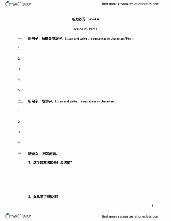 CHIN20005 Lecture 6: Listening answer sheet 2020 (Week 6) thumbnail