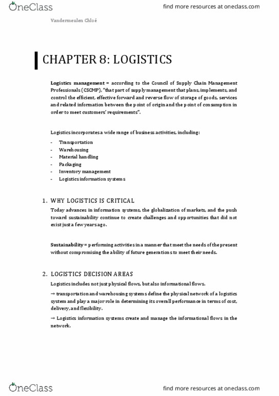 PHYSICS 102 Lecture Notes - Lecture 11: Reverse Logistics, Logistics, Material Handling thumbnail