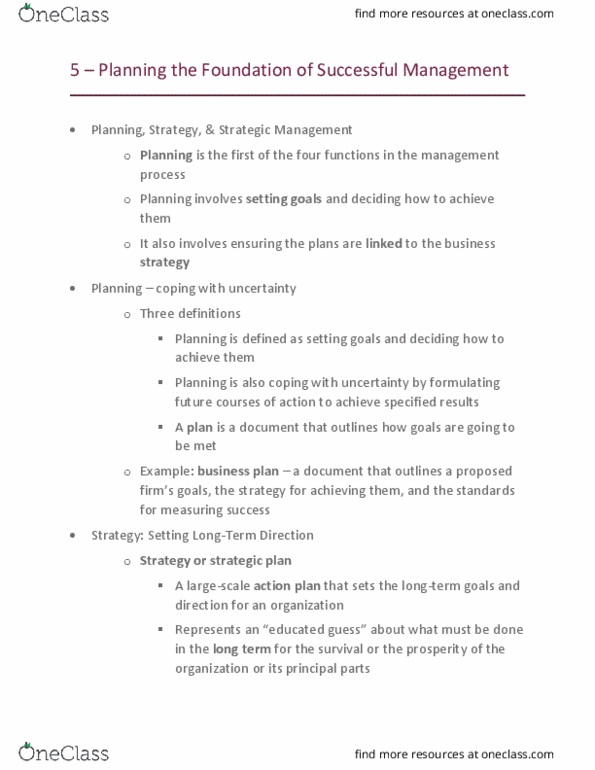 MGT-2010 Lecture Notes - Lecture 4: Strategic Planning, Strategic Management, Work Unit thumbnail