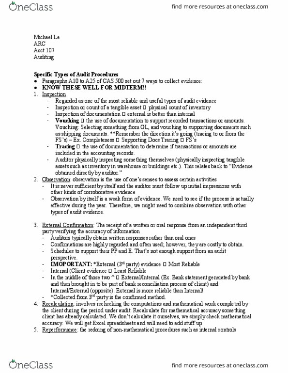 ACCT 107 Lecture Notes - Lecture 26: Audit Evidence, Bank Reconciliation, Asset thumbnail