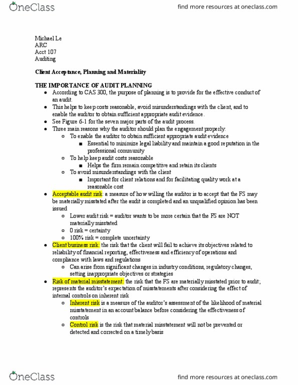 ACCT 107 Lecture Notes - Lecture 28: Audit Risk, Audit Evidence, Financial Statement thumbnail