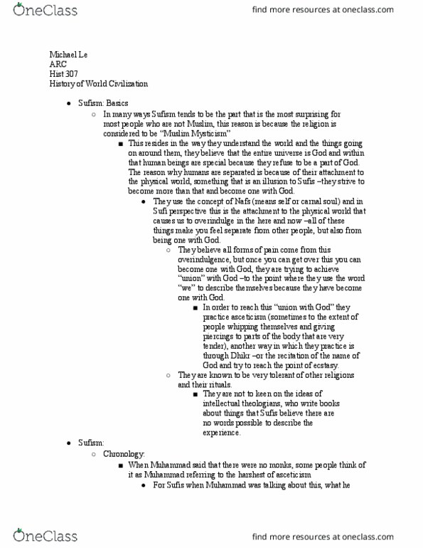HIST 307 Lecture Notes - Lecture 23: Dhikr, Nafs, Al-Qaeda thumbnail