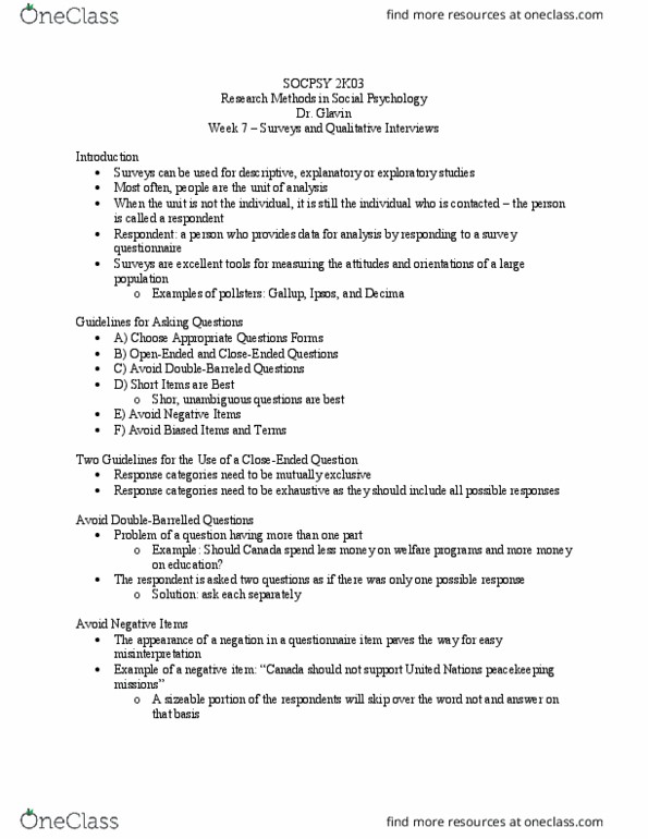 SOCPSY 2K03 Lecture Notes - Lecture 7: Ipsos, Response Bias, Statistical Inference thumbnail