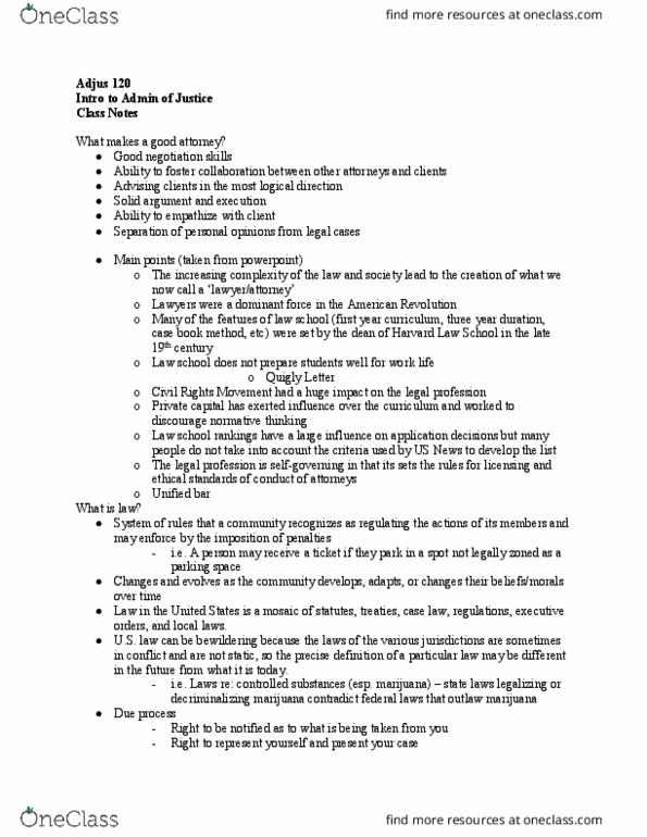 ADJUS-120 Lecture Notes - Lecture 2: Due Process, Roman Law thumbnail