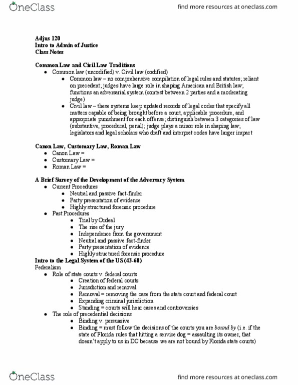 ADJUS-120 Lecture Notes - Lecture 4: Adversarial System, Roman Law, Commerce Clause thumbnail