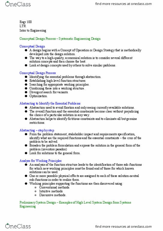 ENGR 100 Lecture Notes - Lecture 16: System Lifecycle, Requirements Analysis, Functional Analysis thumbnail