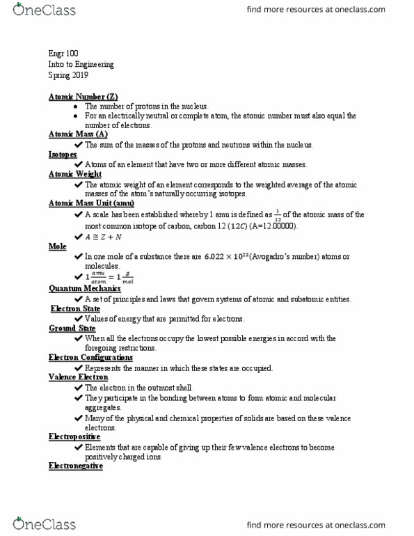 ENGR 100 Lecture Notes - Lecture 26: Weighted Arithmetic Mean, Unified Atomic Mass Unit, Atomic Number thumbnail