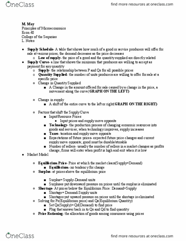 ECON 040 Lecture Notes - Lecture 2: Economic Equilibrium, Demand Curve, Complementary Good thumbnail