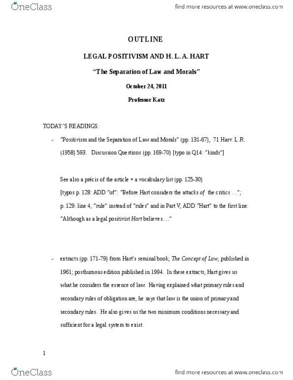 HUMA 1825 Lecture Notes - William Henry Harvey, Legal Positivism, Lon L. Fuller thumbnail