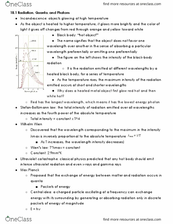 CHEM 14A Chapter Notes - Chapter 1B.1: Photon, Ultraviolet, Black-Body Radiation thumbnail