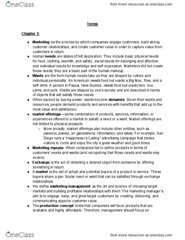 MKTG 3101 Lecture Notes - Lecture 1: Marketing Myopia, Customer Relationship Management, Customer Satisfaction thumbnail