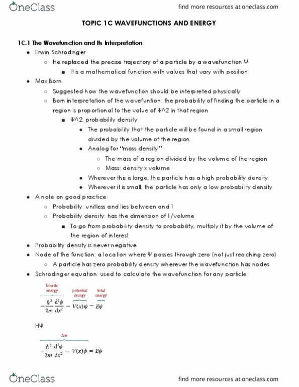 CHEM 14A Chapter Notes - Chapter 1C: Max Born, Wave Function, Density thumbnail