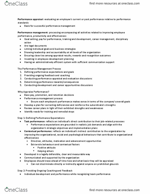 HRM200 Chapter Notes - Chapter 10: Performance Appraisal, Performance Management, State Implementation Plan thumbnail