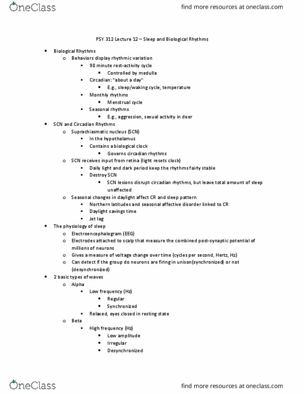 PSY 312 Lecture Notes - Lecture 12: Circadian Rhythm, Jet Lag, Sexual Arousal thumbnail