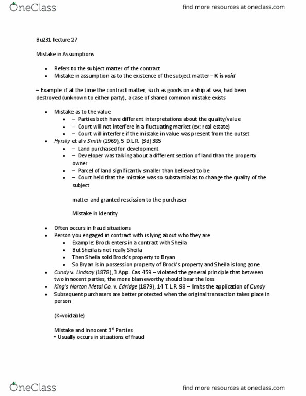 BU231 Lecture Notes - Lecture 27: Rescission thumbnail