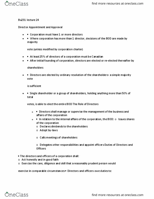 BU231 Lecture Notes - Lecture 24: Fiduciary, High Standard Manufacturing Company thumbnail