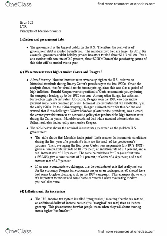 ECON 102 Lecture Notes - Lecture 11: Nominal Interest Rate, Real Interest Rate, Walter Mondale thumbnail