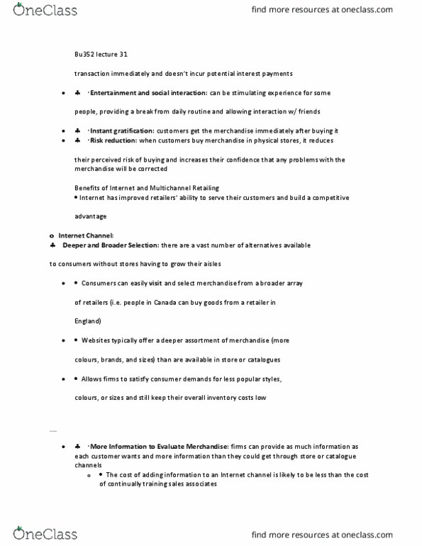 BU352 Lecture Notes - Lecture 31: Internet Channel, Delayed Gratification, Personalization thumbnail