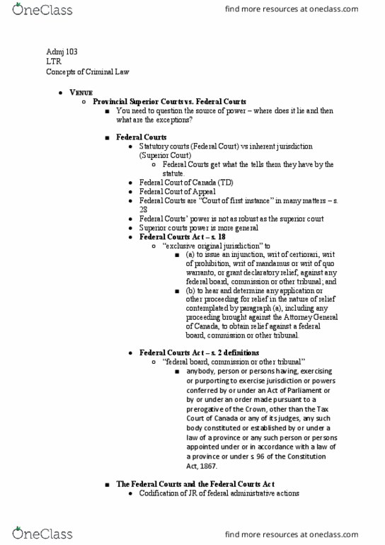 ADMJ 103 Lecture Notes - Lecture 26: Declaratory Judgment, Khosa, Treasury Board thumbnail