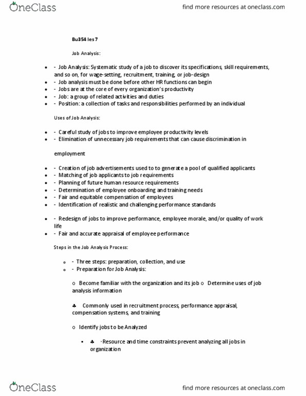 BU354 Lecture Notes - Lecture 7: Performance Appraisal, Job Analysis thumbnail