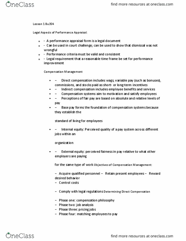 BU354 Lecture Notes - Lecture 1: Job Analysis, Performance Appraisal thumbnail