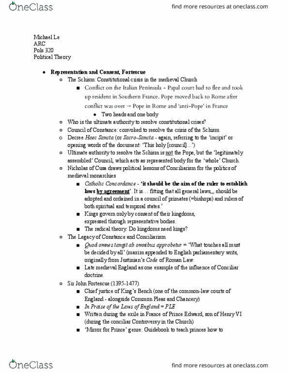 POLS 320 Chapter Notes - Chapter 8: Conciliarism, Incipit, Italian Peninsula thumbnail