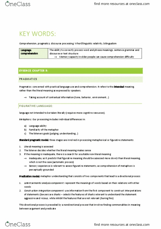 CAOT 31 Lecture Notes - Lecture 14: Latent Semantic Analysis, Pragmatics, Mental Model thumbnail