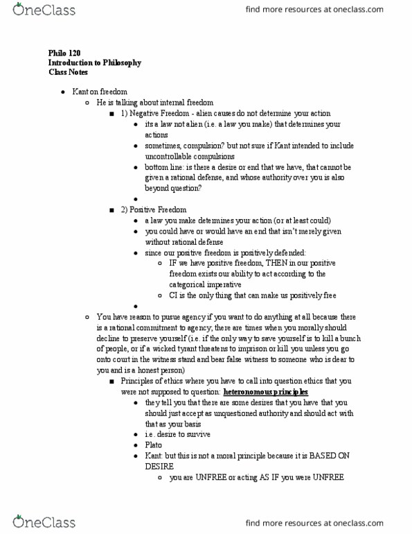 PHILO-120 Lecture Notes - Lecture 19: Positive Liberty, Negative Liberty, Categorical Imperative thumbnail