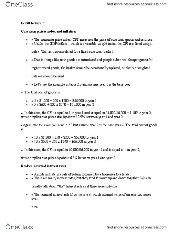 EC290 Lecture Notes - Lecture 7: Gdp Deflator, Real Interest Rate, Nominal Interest Rate thumbnail