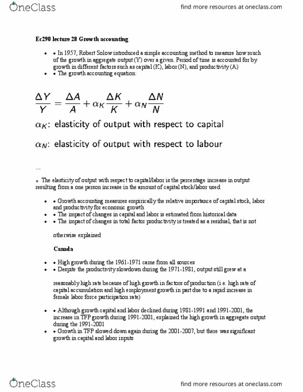 EC290 Lecture Notes - Lecture 28: Capital Accumulation, Accounting Equation, Factors Of Production thumbnail