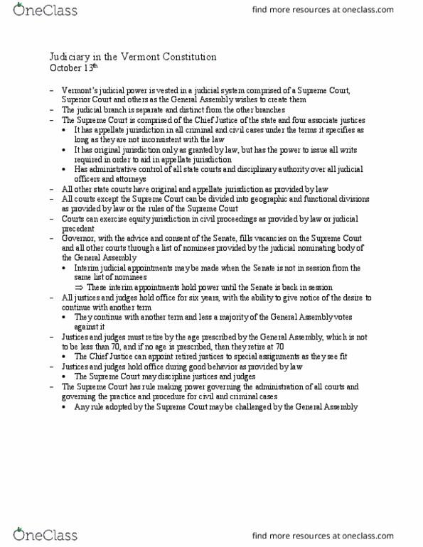 POLS 125 Chapter Notes - Chapter NA: Constitution Of Vermont, Appellate Jurisdiction thumbnail