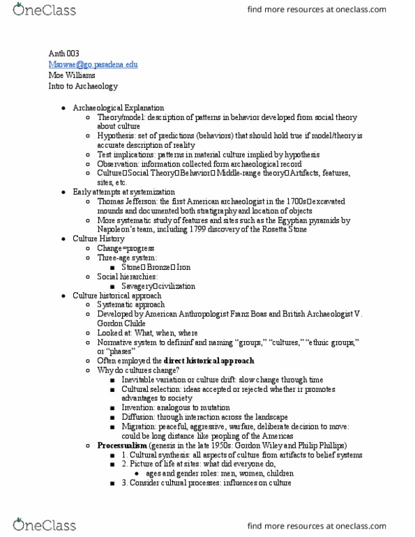 ANTH 003 Lecture Notes - Lecture 13: Direct Historical Approach, Franz Boas, Moe Williams thumbnail