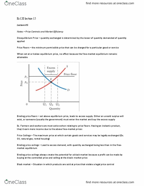 EC120 Lecture Notes - Lecture 15: Price Controls, Economic Equilibrium, Shortage thumbnail
