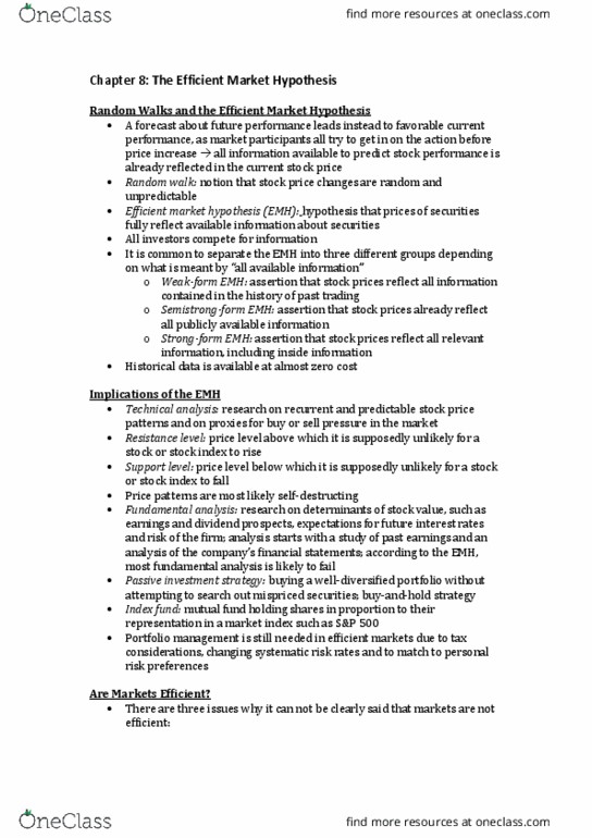 CAOT 31 Lecture Notes - Lecture 6: Efficient-Market Hypothesis, Fundamental Analysis, Random Walk thumbnail