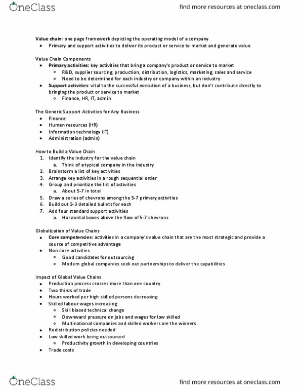 AFM333 Chapter Notes - Chapter 9: Global Value Chain, Value Chain, Human Resources thumbnail