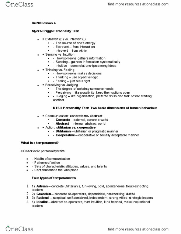 BU208 Lecture Notes - Lecture 4: Extraversion And Introversion thumbnail